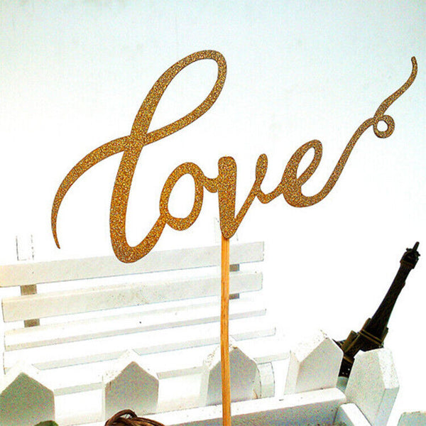 2pcs LOVE Cake Topper Sparkle Glitter Gold Wedding Decorating Engagement Party
