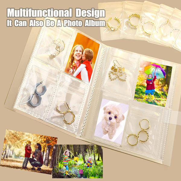 160 Grids Transparent Jewelry Storage Book Earring Necklace Ring Book + 50X Bags