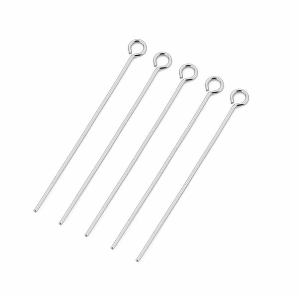 200pcs Eye Pins Silver Plated Alloy 50mm long 0.7mm dia Jewellery Making Earring