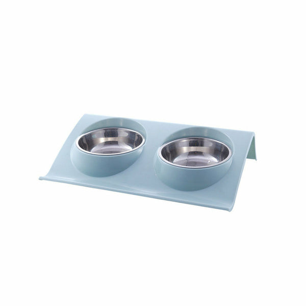 Stainless Steel Double Pet Bowl Twin Dog Food Feeder Station Dish Water Cat AU