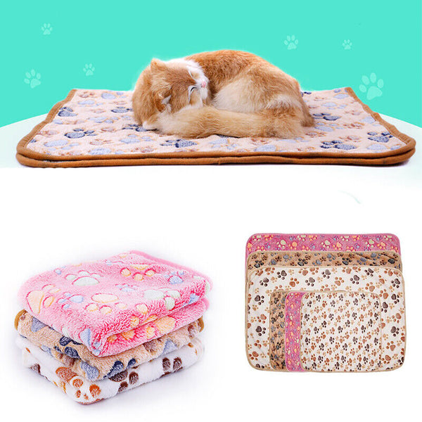 1X Warm Pet Mat Paw Print Cat Dog Puppy Fleece Soft Blanket Bed Cover Cushion AU