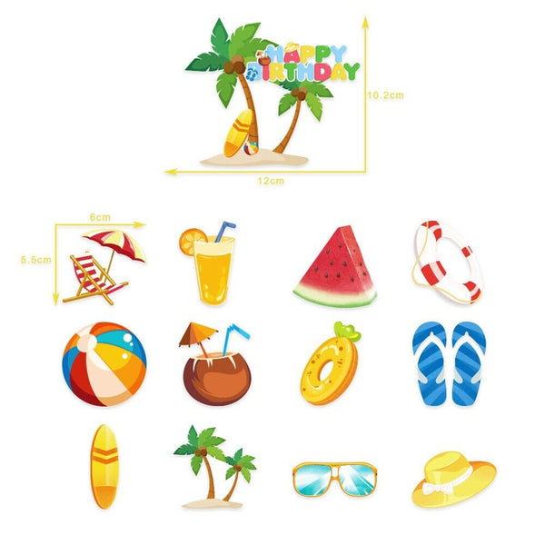 13PCS Summer Beach Holiday Cake & Cupcake Toppers Party Supplies Birthday
