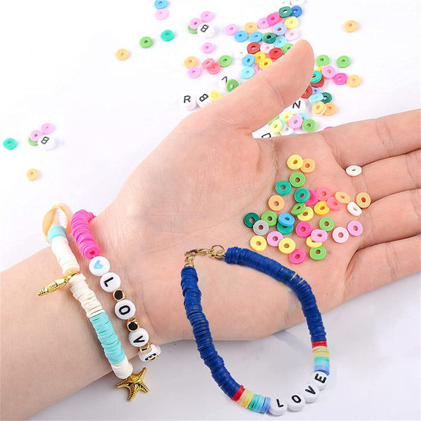 6mm Jewelry Making Kit Flat Round Polymer Clay Beads DIY Bracelet Craft Supplie