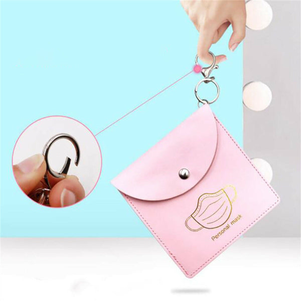 Face Mask PU Leather Storage with Keychain Holder Travel Organizer Compact AUS