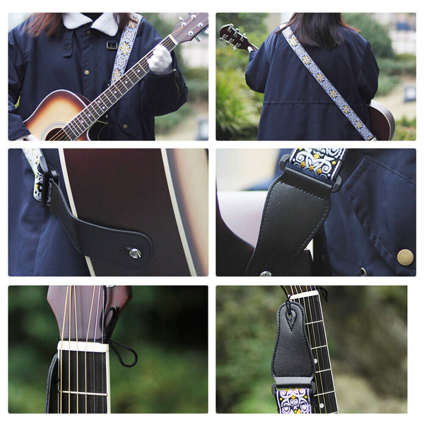 Adjustable Guitar Strap Embroidery Thickening Electric Acoustic Guitar Bass Belt