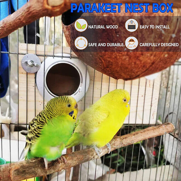 Birds Nest Breeding Box Parakeet Budgie Cockatiel Cage Nesting Window Wooden