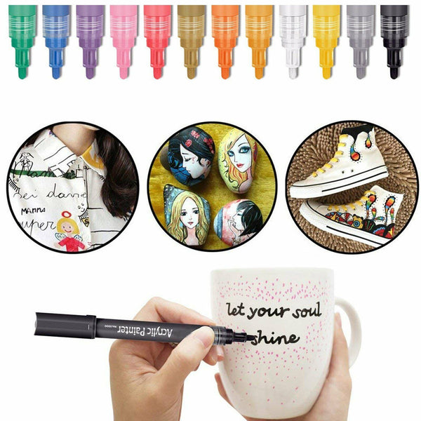 12 Colours Acrylic Paint Pens For Rock Painting Stone Ceramic Glass Rock Markers - Lets Party