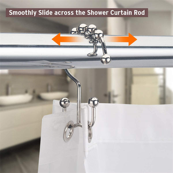 UP 120PCS Shower Curtain Hook Rust Shower Metal Double Glide Roller Shower Hooks