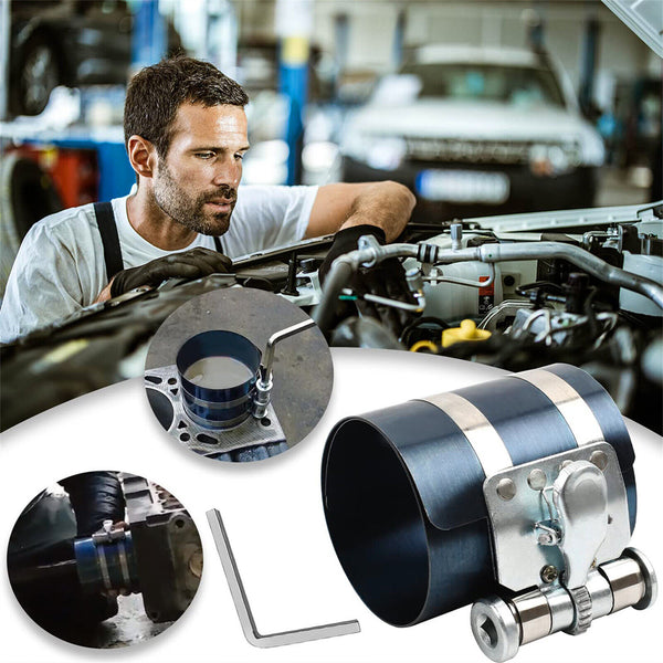 1Set Piston Ring Compressor Automobile Installation Clamp + Embedded Pliers Tool