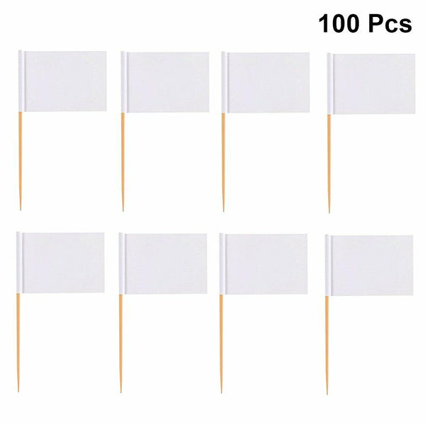 UP100X Pure White Flag Toothpick for Cooking Cupcake Party Christmas Fruit Tooth