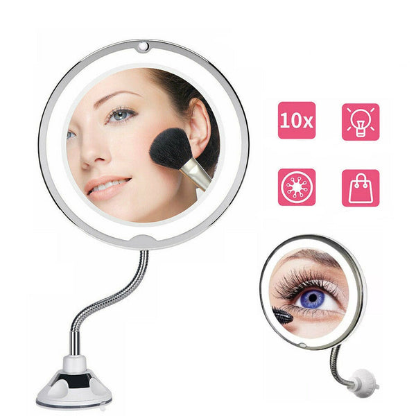 10X Magnifying Makeup Mirror With LED Light Cosmetic 360° Rotation Flexible - Lets Party