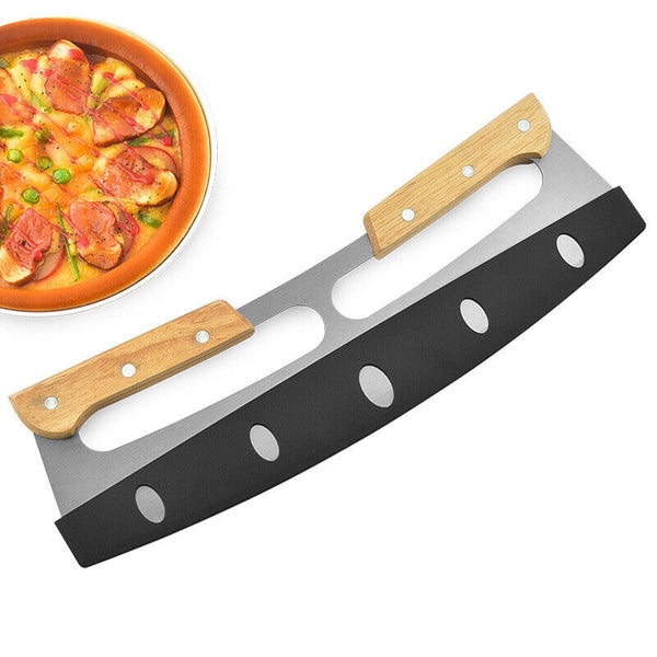 Kitchen Stainless Steel Pizza Cutter Rocker Blade Slicer 35CM +Protective Cover - Lets Party