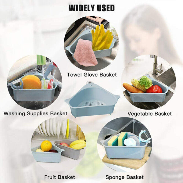 Grey Triangle Sink Kitchen Storage Drain Basket Rack Shelf Holder Strainer Organizer - Lets Party