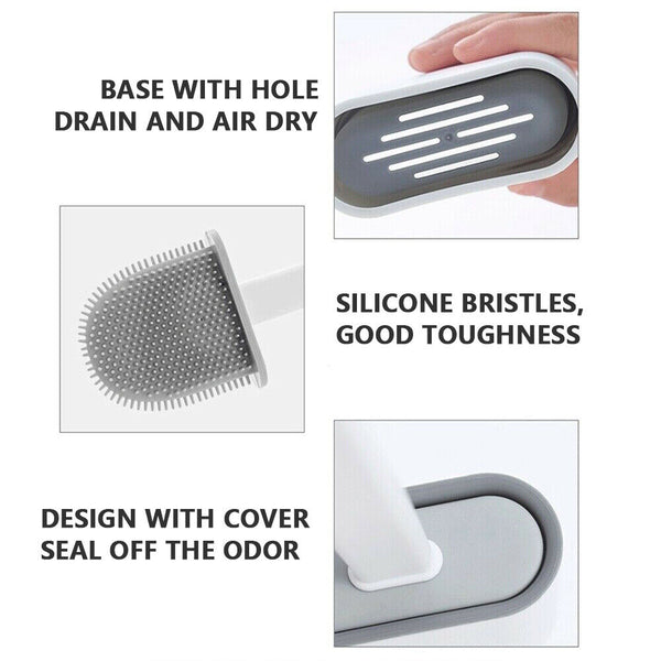 Grey Bathroom Silicone Bristles Toilet Brush with Holder Creative Cleaning Brush Set - Lets Party