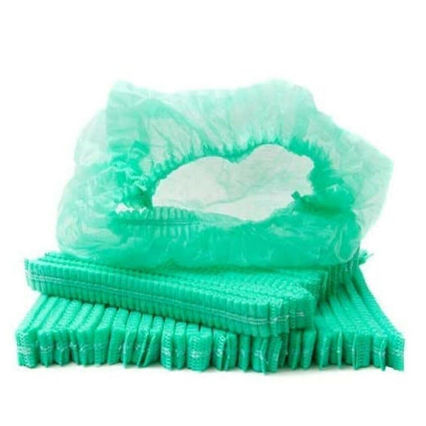 100x Green Disposable Hair Net Cap Non Woven Anti Dust Stretch Elastic Work Hat Cover - Lets Party