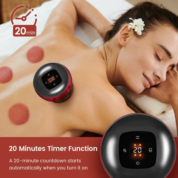 Black Electric Cupping Therapy Massager Portable Rechargeable 6 Level Adjustable - Lets Party