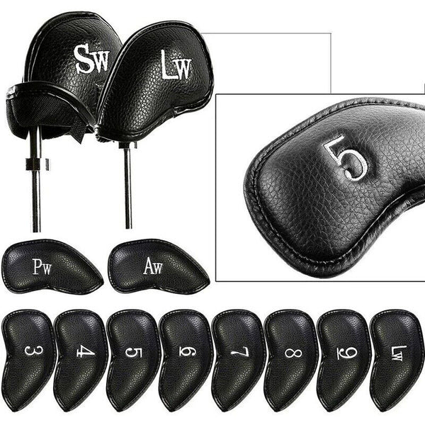 12PCS PU Leather Head Covers Golf Iron Club Putter Headcover 3-SW Set OZ - Lets Party