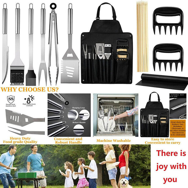 Stainless Steel BBQ Tool Set, Barbecue Grill Tool Set Storage Apron Picnic Gift