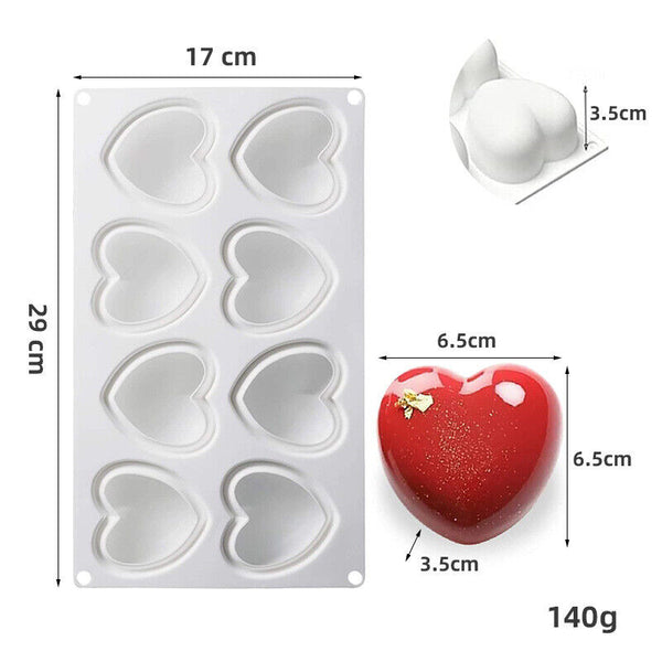 8 Hole Heart Silicone Mould Cake Jelly Candy Cookie Chocolate Baking Cake Mold