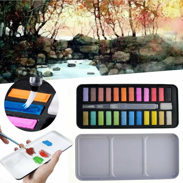 24 Watercolour Paint Set With Brush Painting Water Colour Art Artist Kits