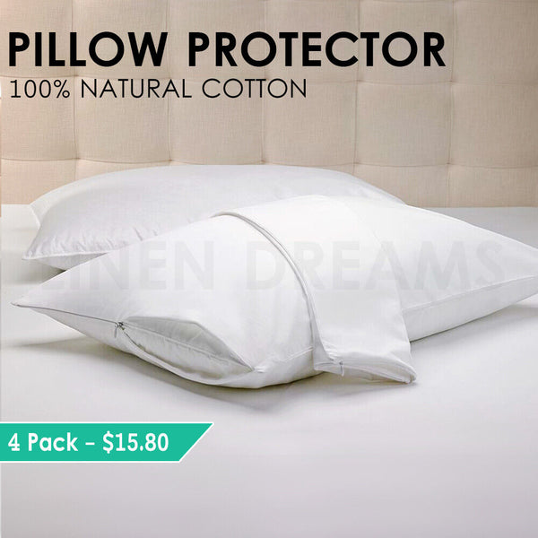 2x / 4x / 8x Natural Cotton Cover Pillow Protector Zip Closure Standard Case - Lets Party
