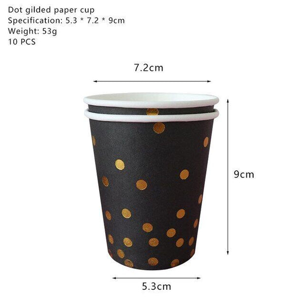 Black Gold Dot Tableware Party Supplies Plates Napkins Disposable Decoration