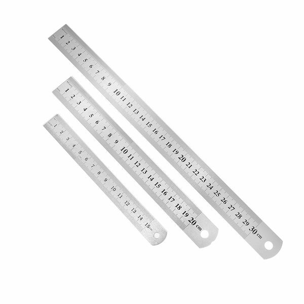 3PCS Metal Ruler Stainless Steel Double Sided 15/20/30CM Precision School Office