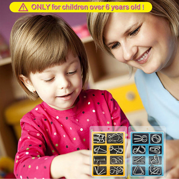 16pcs Classic IQ Metal Puzzle Brain Teaser Disentanglement Wire Puzzles Game Toy