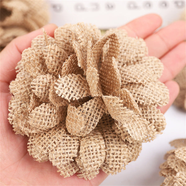 5Pcs Flowers DIY Hessian Jute Burlap Retro Wedding Decoration Pearl Rose Head AU