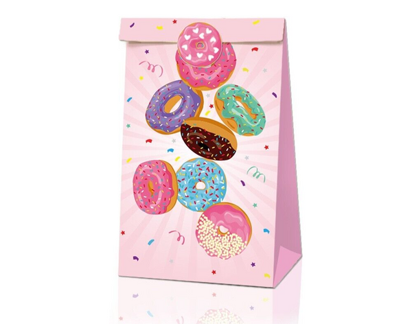 12PCS Donut Paper Lolly Loot Bag & 18pcs Stickers Party Supplies Decoration