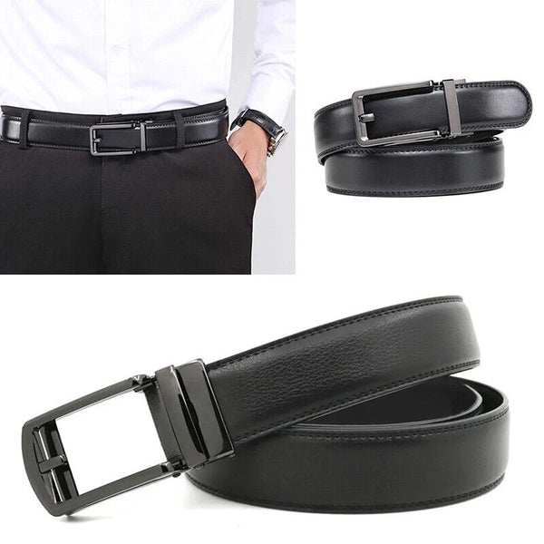 Mens Leather Belt Detachable Waistband Cuttable Strap Automatic Steel Buckle