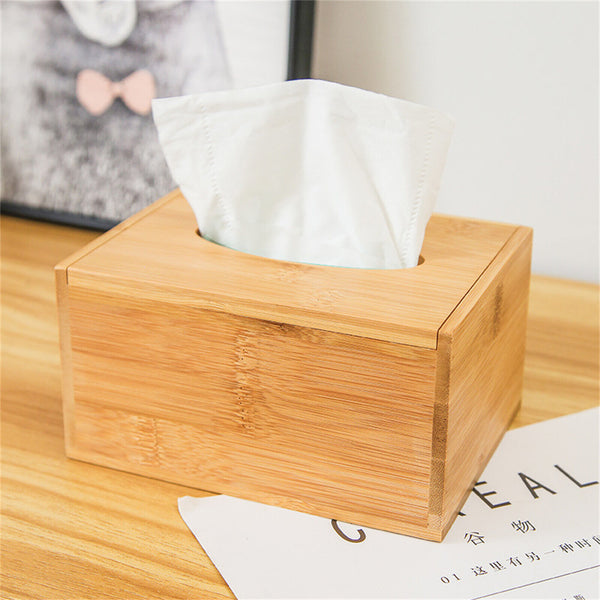 Tissue Box Paper Wooden Cover Holder Dispenser Storage Case Home Office Bamboo