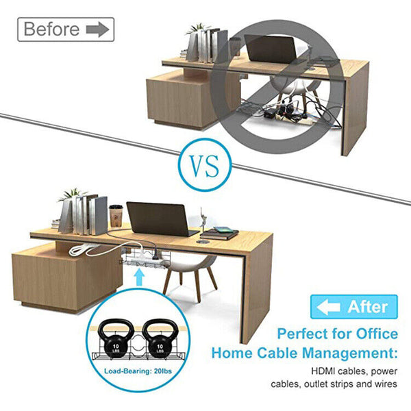 1-2X Under Cable Management Tray Under Desk Cable Organizer for Wire Management