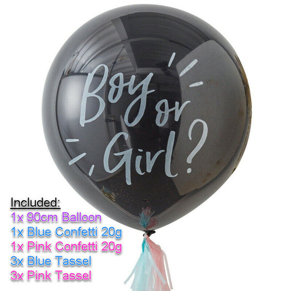 Gender Reveal Girl Boy Baby Shower Helium 90cm Latex Confetti Tassel Balloon AU