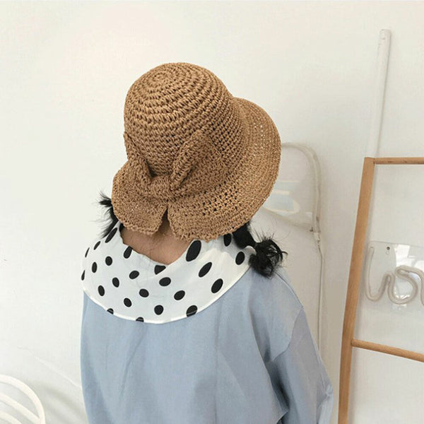 Bow Sun Hats Adjustable Beach Raffia Summer Wide Brim Visor Straw Women Floppy