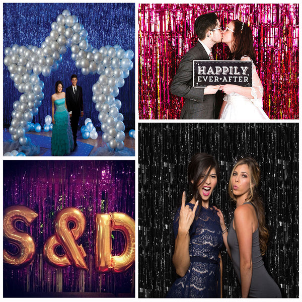 Metallic Tinsel Curtain Foil 1m Backdrop Pom Poms Streamers Hens Party Decor New