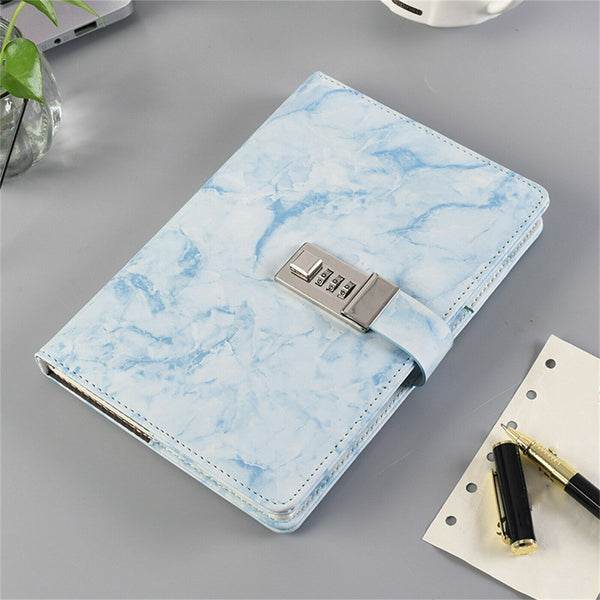 Leather A5 Marbled Journal Wired Diary Lockable NoteBook Password Lock Gift AU