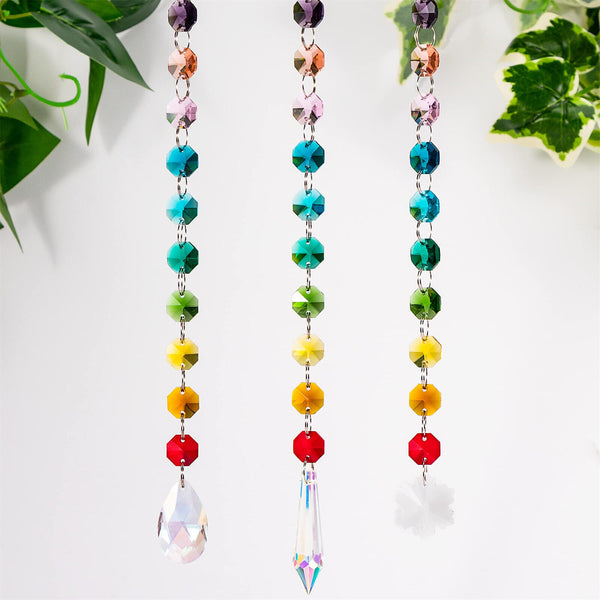 20 x octagon beads mixed colours crystal glass suncatchers mobiles 14mm 2 holes