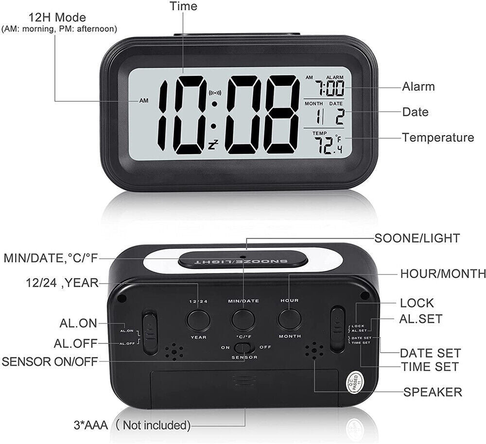 Bedside Digital Clock LED Mirror Display Desk Table Time Alarm Modern