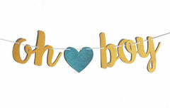 Oh Baby Banner Paper Gold Glitter Heart Bunting Boy Baby Shower Party Decoration