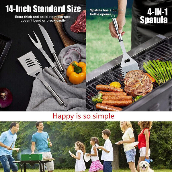 Stainless Steel BBQ Tool Set, Barbecue Grill Tool Set Storage Apron Picnic Gift