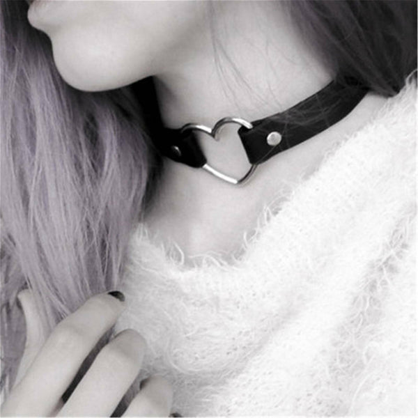 Punk Gothic Leather Love Heart Choker Collar Buckle Necklace Teens Stunning Gift - Lets Party