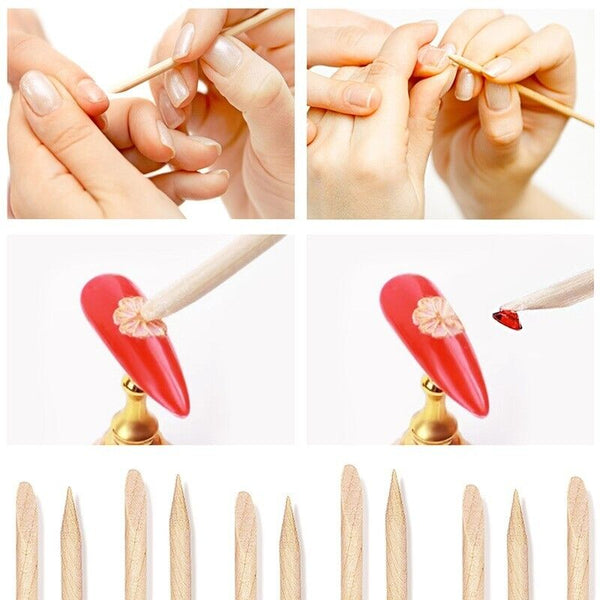 100PCS Nail Wooden Cuticle Pusher Remover Sticks Nail Art Manicure For Nail