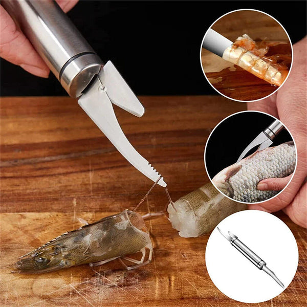 1/2X Shrimp Line Scale Multifunctional 5in1 Fish Maw Peeler Prawn Knife Kitchen