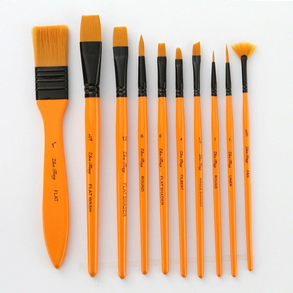 10 PCS Acrylic Paint Brush Set Kit Artist Nylon Brush Pen Colour Painting Travel