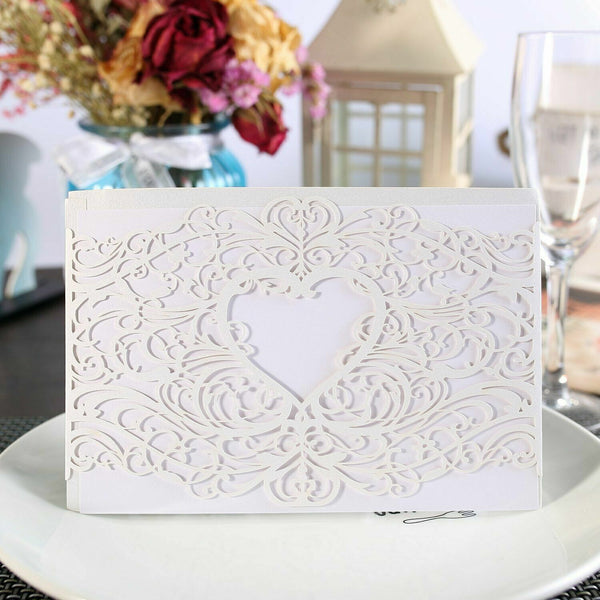 UP TO 100pcs Laser Cut Wedding Invitations Card Envelope Lasercut Invites White