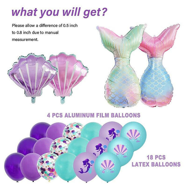 22/44X Mermaid Tail Balloons Set Party Supplies Kids Girls Birthday Decoration