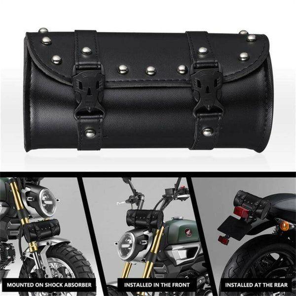 Universal Fork Bag For Harley Leather Tool Round Motorcycle Saddlebag Handlebar