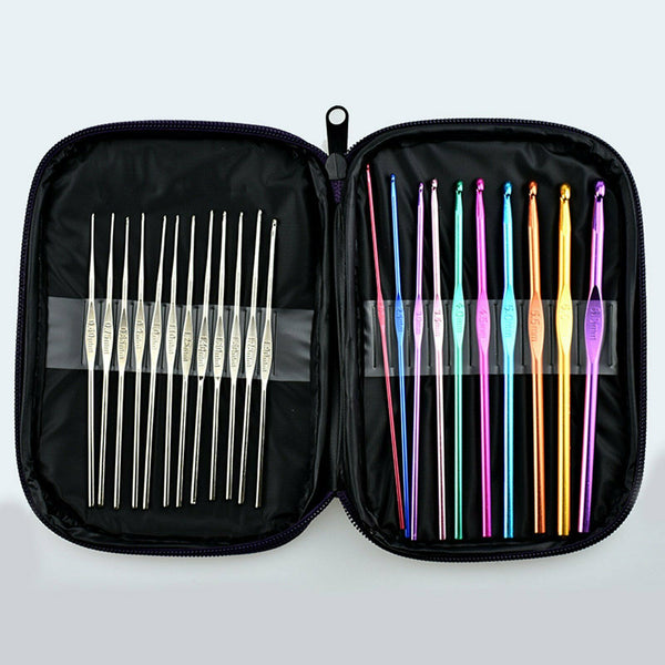 22 Size Multi Coloured Aluminium Crochet Hooks Yarn Knitting Needles Set 22 Pcs - Lets Party