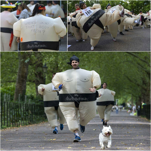 New Inflatable Sumo Wrestler Suits Adult Costume Fancy Dress Blow Up Unisex Hat - Lets Party